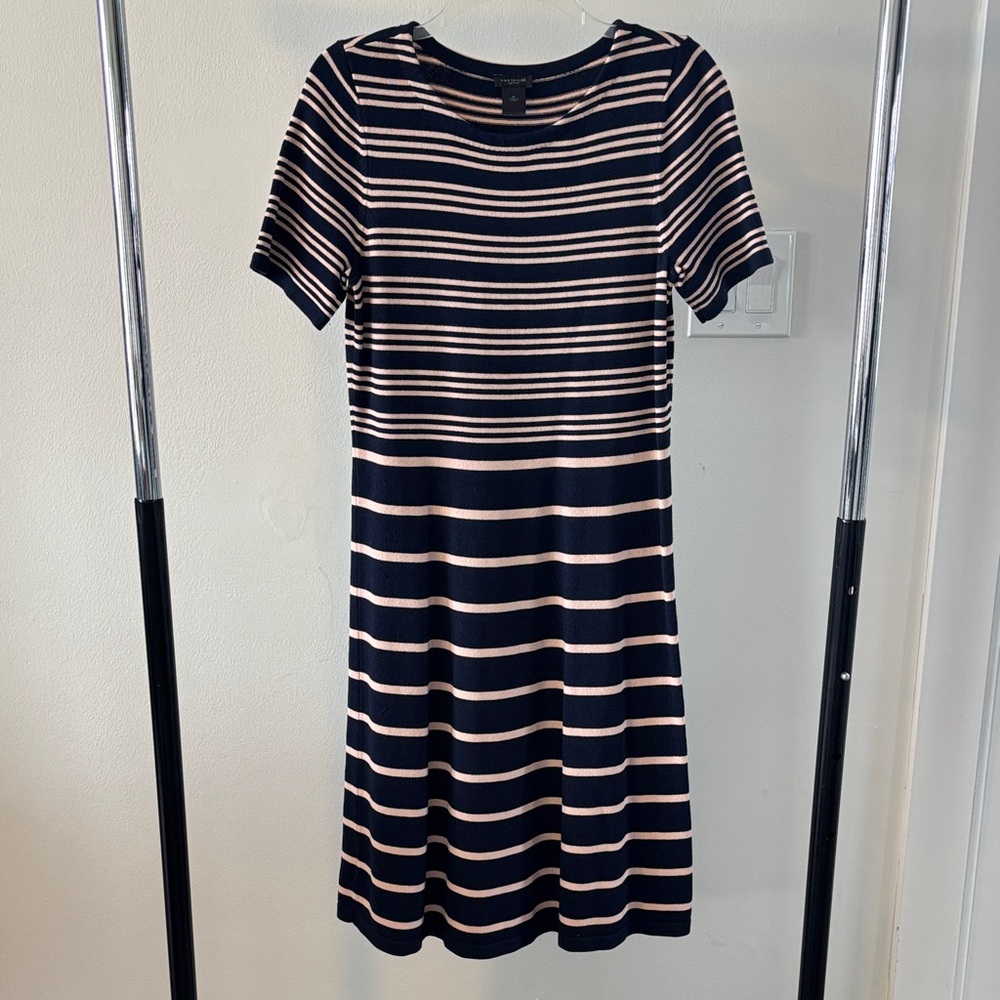 Ann Taylor Factory Navy and Peach Striped Dress